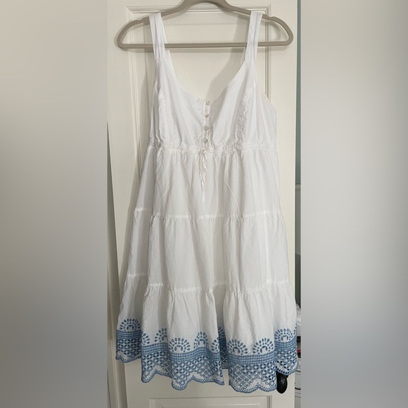 Seraphine Maternity White and Blue Knee-Length Sundress - Picture 1 of 5